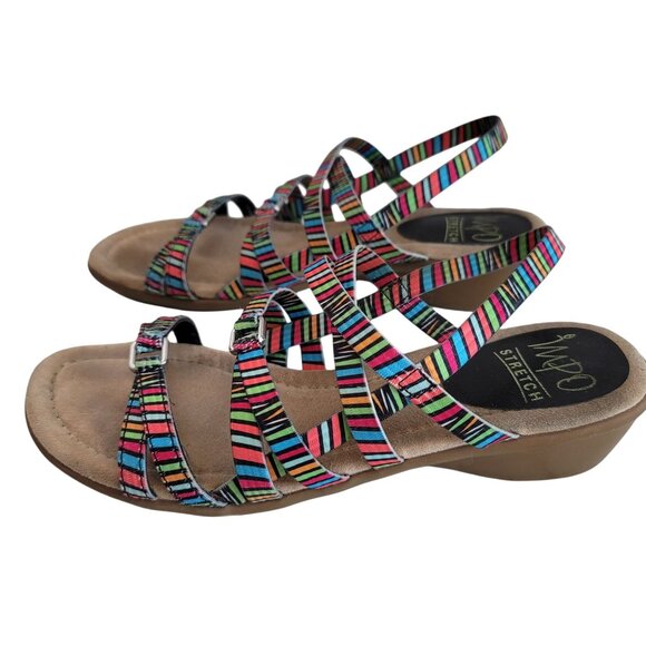 impo stretch sandal strappy rainbow stripey small heel comfort sandal size 6.5 - Picture 7 of 8